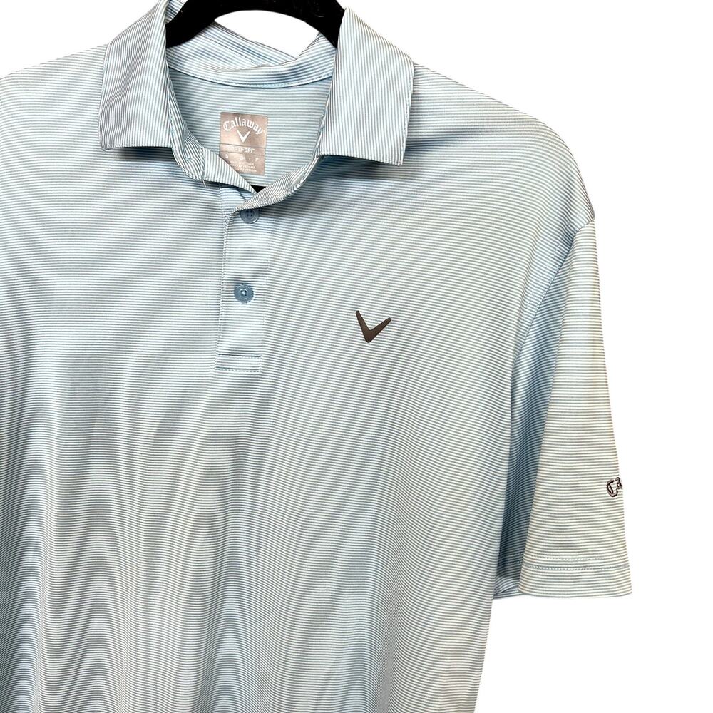 Callaway Golf Opti Dri Blue + White Striped Polo Small